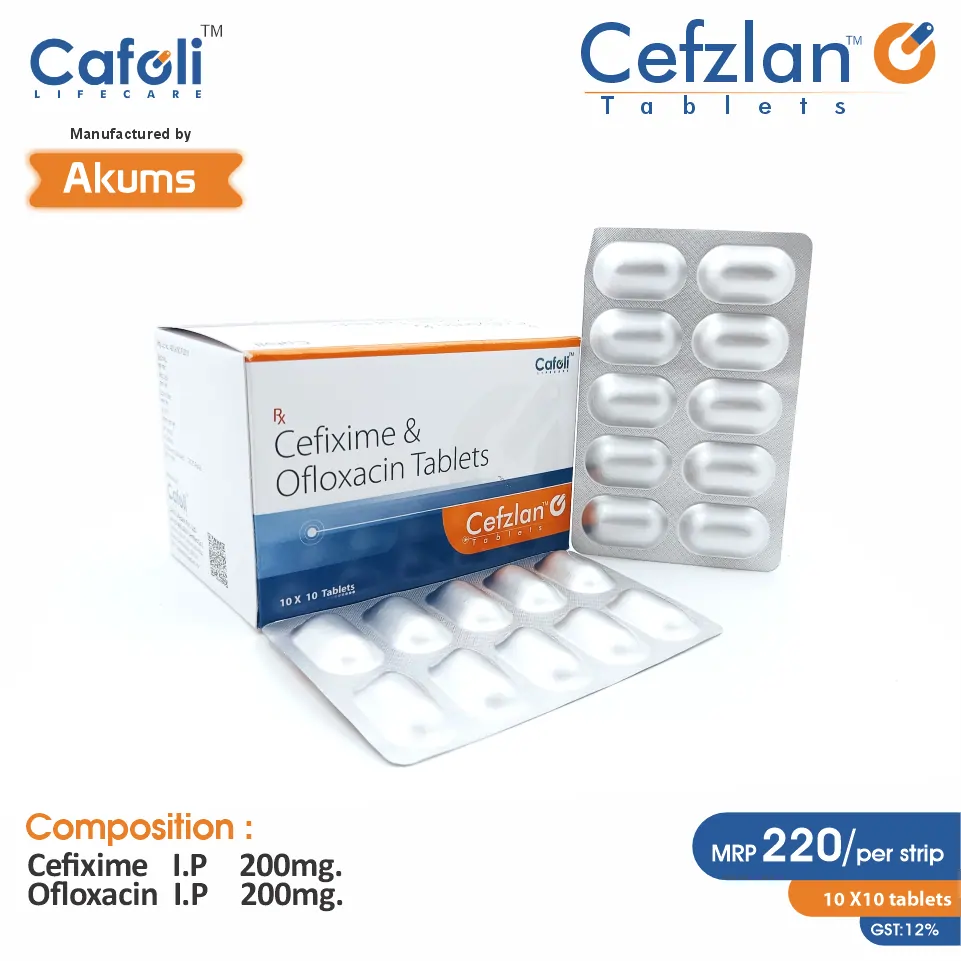 Cefixime 200mg + Ofloxacin 200mg Tablet at the best price in PCD Pharma Franchise for Bacterial infections, Fluoroquinolones